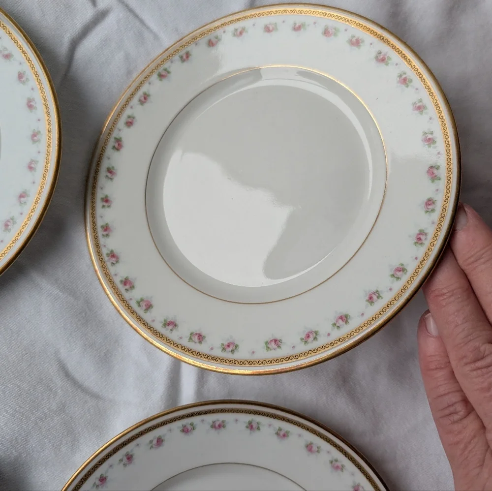 Limoges W.M. Guerin France Pink Floral Gold Detail Porcelain Plates Vintage - 4